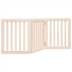 vidaXL Puerta para perros plegable de 3 paneles, 150 cm, madera de &aacute;lamo