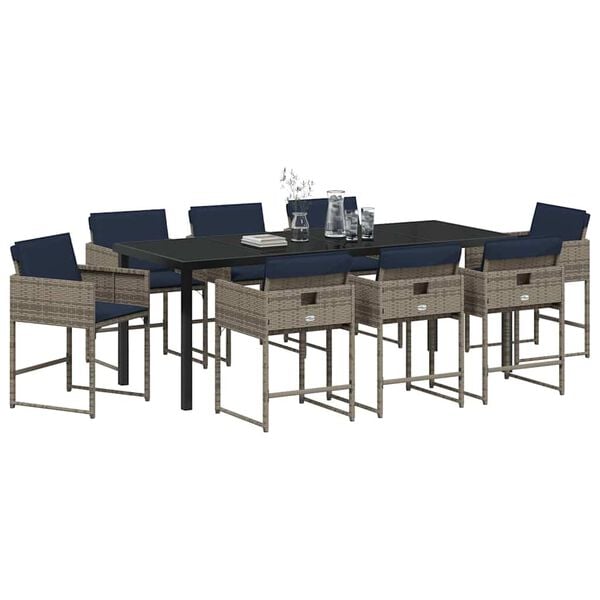 vidaXL Conjunto de Comedor de Jard&iacute;n 9 pcs Gris rat&aacute;n sint&eacute;tico