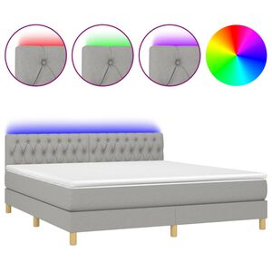 vidaXL Cama box spring con colch&oacute;n tela y LED gris claro 160x200 cm