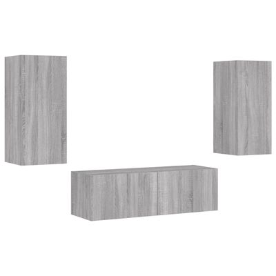 vidaXL Muebles de TV de pared con luces LED 3 piezas gris Sonoma