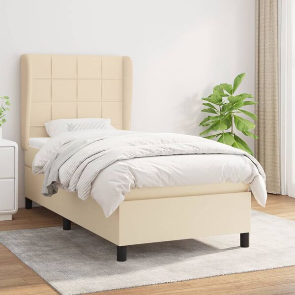 vidaXL Cama box spring con colch&oacute;n tela color crema 90x190 cm