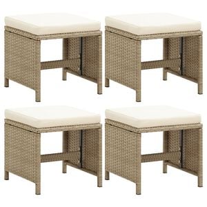 vidaXL Taburetes de jard&iacute;n 4 unidades y cojines rat&aacute;n sint&eacute;tico beige