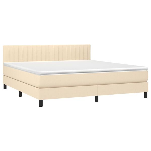 vidaXL Cama box spring colch&oacute;n y luces LED tela crema 180x200 cm