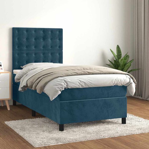 vidaXL Cama box spring con colch&oacute;n terciopelo azul oscuro 100x200 cm