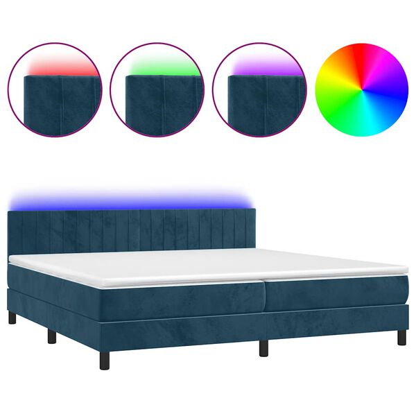 vidaXL Cama box spring colch&oacute;n y LED terciopelo azul oscuro 200x200 cm