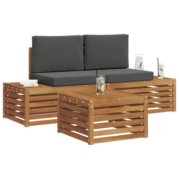 vidaXL Conjunto de sof&aacute;s de exterior 3 Pieza Natural y Antracita