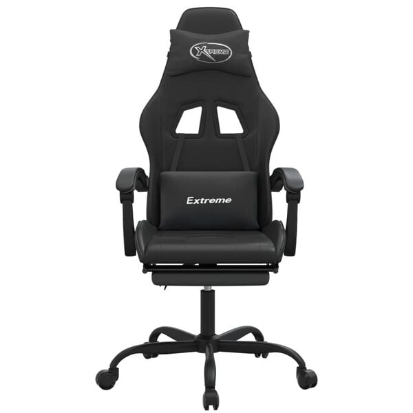 vidaXL Silla gaming giratoria y reposapi&eacute;s cuero sint&eacute;tico negro