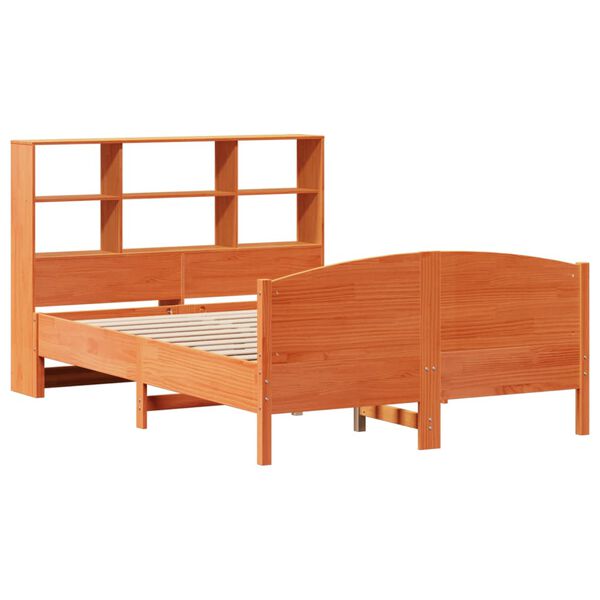 vidaXL Cama con estantería sin colchón madera maciza marrón 160x200 cm