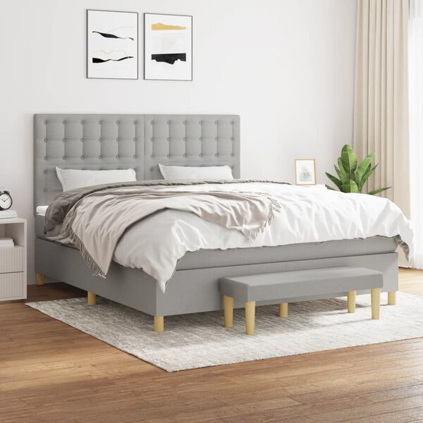 vidaXL Cama box spring con colch&oacute;n tela gris claro 160x200 cm