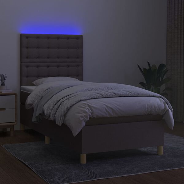 vidaXL Cama box spring colchón y luces LED tela gris taupe 90x190 cm