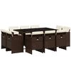 vidaXL Set comedor de jard&iacute;n 11 pzas y cojines rat&aacute;n sint&eacute;tico marr&oacute;n