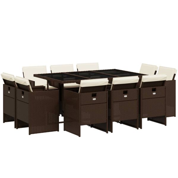 vidaXL Set comedor de jard&iacute;n 11 pzas y cojines rat&aacute;n sint&eacute;tico marr&oacute;n