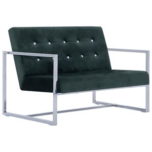 vidaXL Sof&aacute; 2 plazas con reposabrazos cromados terciopelo verde oscuro