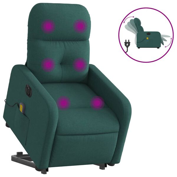 vidaXL Sill&oacute;n masaje el&eacute;ctrico reclinable elevable tela verde oscuro