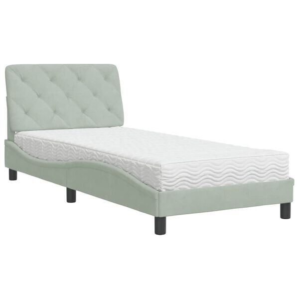 vidaXL Cama con colch&oacute;n terciopelo gris claro 90x190 cm