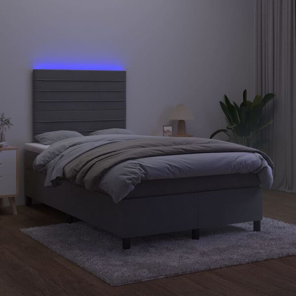 vidaXL Cama box spring colch&oacute;n y LED terciopelo gris oscuro 120x200 cm