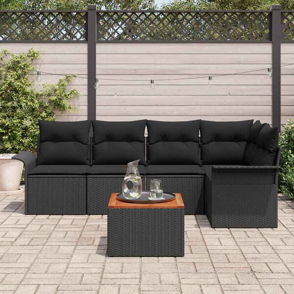 vidaXL Conjunto de sofás de jardín 6 pcs Negro ratán sintético