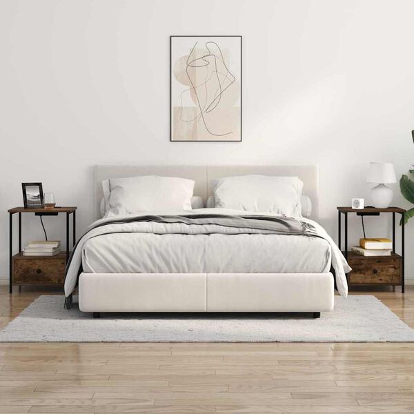 vidaXL Armario de Noche con caj&oacute;n 2 pcs Roble ahumado 42 x 41 x 56 cm