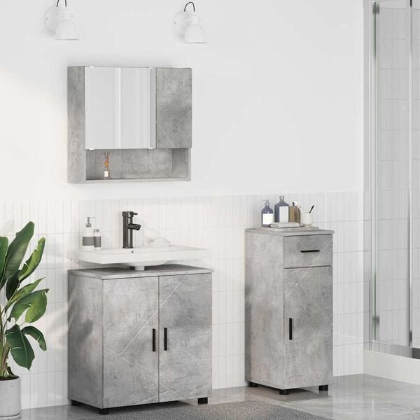 vidaXL Juego de muebles de ba&ntilde;o con caj&oacute;n 3 pcs Gris Concreto