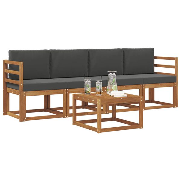 vidaXL Conjunto de sof&aacute;s de exterior 5 pcs Natural y Antracita