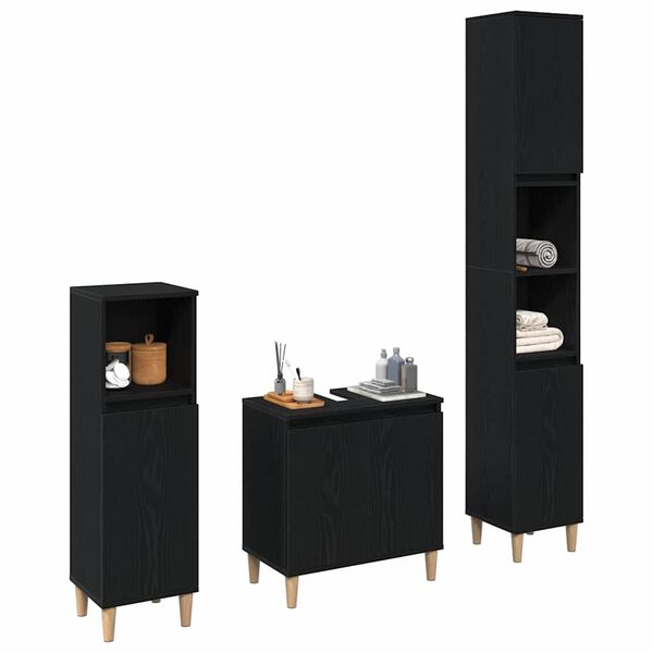 vidaXL Juego de muebles de ba&ntilde;o Montaje en la pared 3 pcs Roble Negro