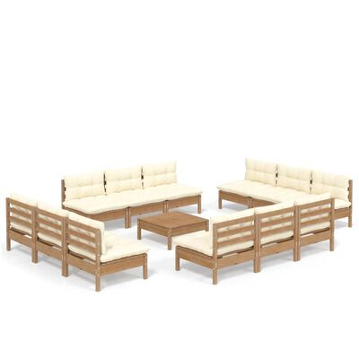 vidaXL Muebles de jardín 13 piezas cojines madera de pino crema