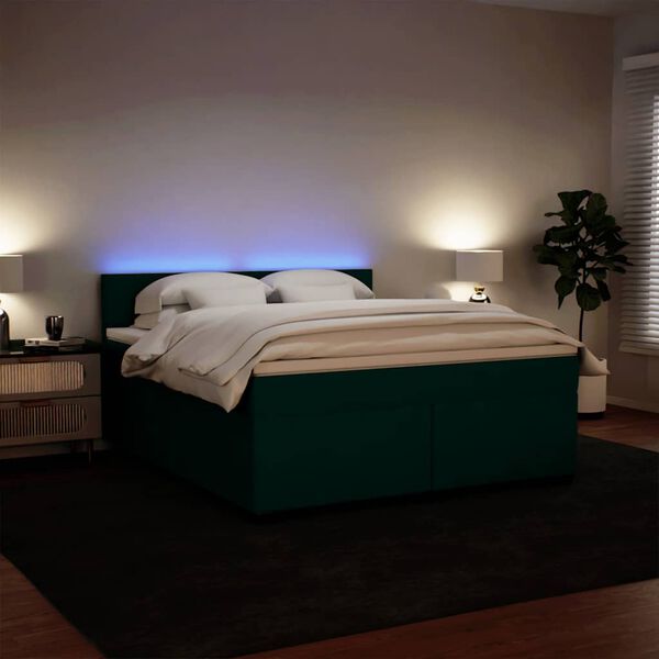 vidaXL Cama box spring con colch&oacute;n terciopelo verde oscuro 180x200 cm