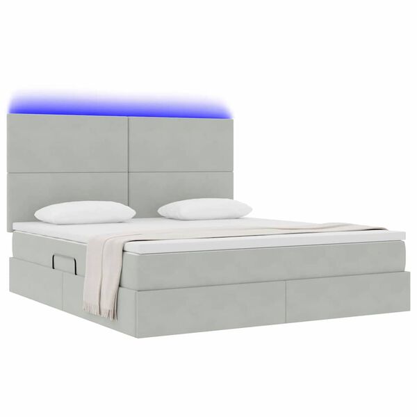 vidaXL Cama con almacenamiento y LED con LED Gris Claro 160 x 200 cm