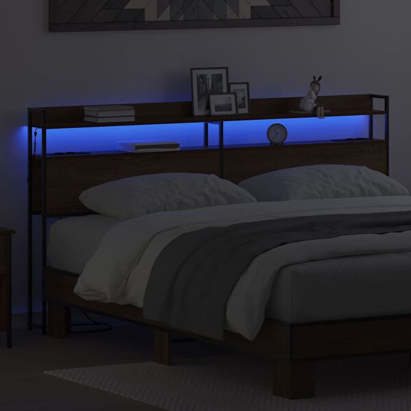 vidaXL Cabecero con almacenamiento con estante Marr&oacute;n roble 180 cm
