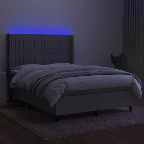 vidaXL Cama box spring colch&oacute;n y luces LED tela gris claro 140x190 cm