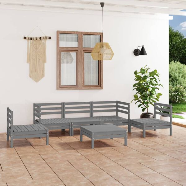 vidaXL Juego de muebles de jard&iacute;n 6 piezas gris madera maciza de pino