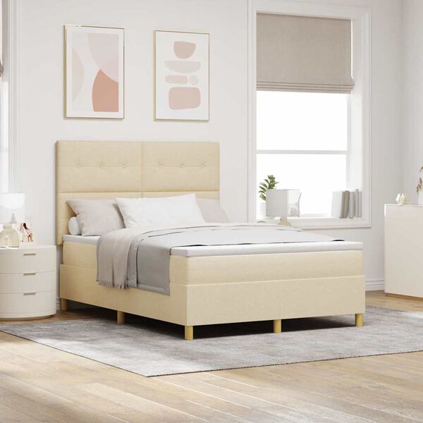 vidaXL Cama tipo Box Spring con colch&oacute;n Crema 140 x 200 cm tela