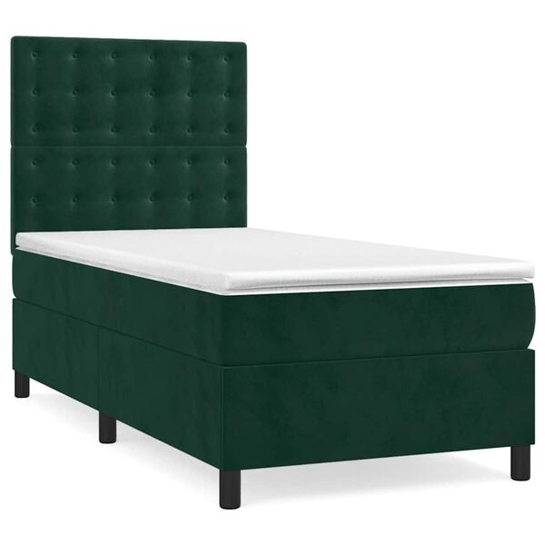 vidaXL Cama box spring con colch&oacute;n terciopelo verde oscuro 80x200 cm