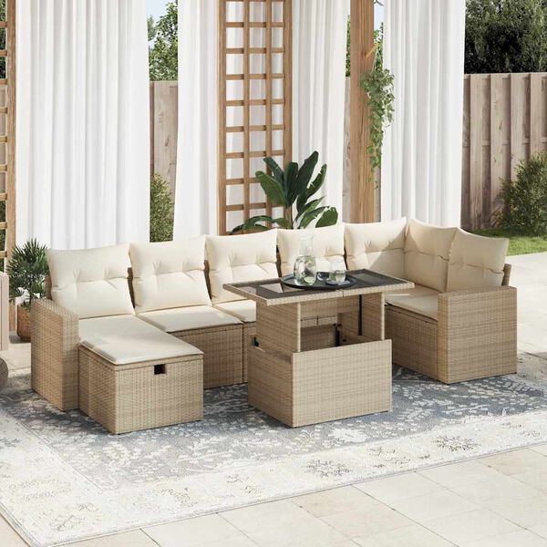 vidaXL Set de sof&aacute;s de jard&iacute;n y cojines 8 piezas rat&aacute;n sint&eacute;tico beige