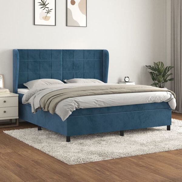 vidaXL Cama box spring con colch&oacute;n terciopelo azul oscuro 180x200 cm