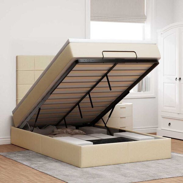 vidaXL Estructura de cama otomana colch&oacute;n tela crema 120x190 cm