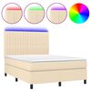 vidaXL Cama box spring colch&oacute;n y luces LED tela crema 140x200 cm