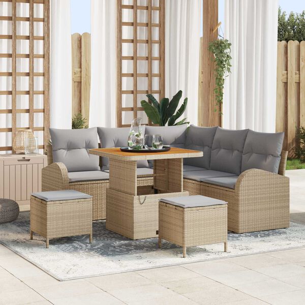 vidaXL Conjunto de sof&aacute;s de jard&iacute;n 8 pcs Beige rat&aacute;n sint&eacute;tico