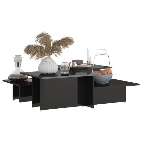 vidaXL Mesa de centro 2 pzas madera contrachapada negro 111,5x50x33cm