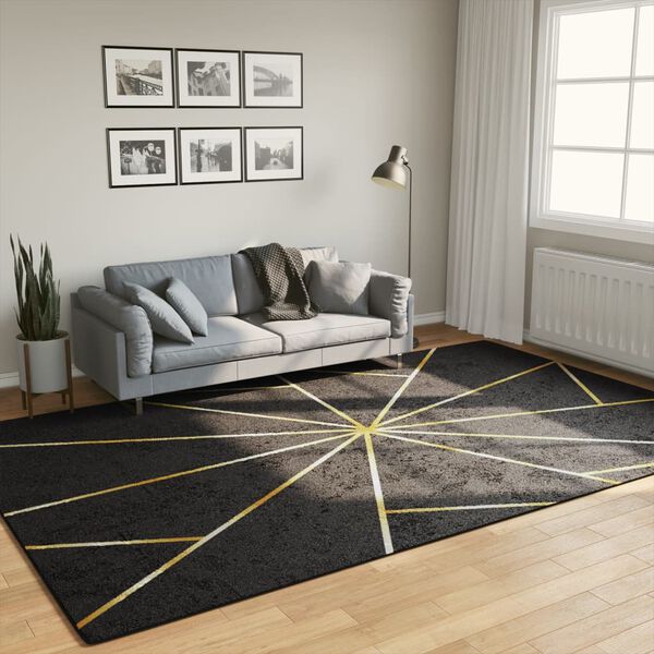vidaXL Alfombra lavable negro y dorado 190x300 cm