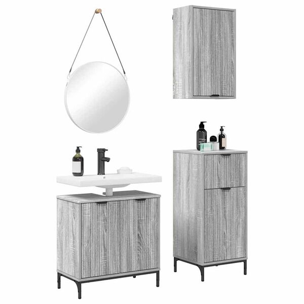vidaXL Juego de muebles de ba&ntilde;o 3 pcs Gris sonoma Madera contrachapada