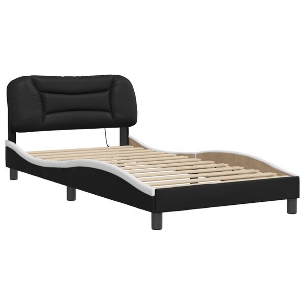 vidaXL Estructura de cama con LED sin colch&oacute;n Hvar negro blanco 100x200 cm