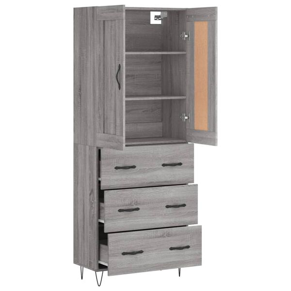 vidaXL Aparador alto madera contrachapada gris sonoma 69,5x34x180 cm