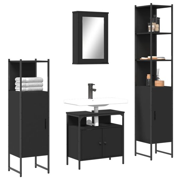 vidaXL Juego de muebles de ba&ntilde;o 4 pzas madera contrachapada negro