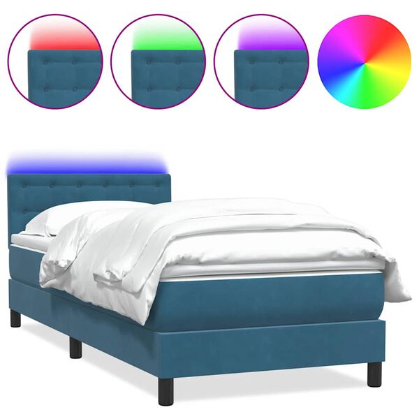 vidaXL Cama box spring con colch&oacute;n y LED terciopelo azul oscuro 80x220 cm