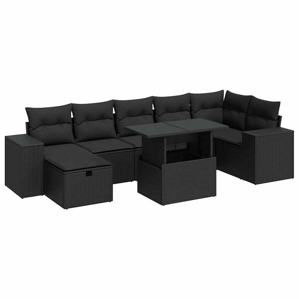 vidaXL Set de muebles de jard&iacute;n 5 pzas y cojines rat&aacute;n sint&eacute;tico negro