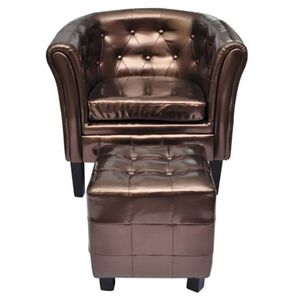 vidaXL Sill&oacute;n con dise&ntilde;o de cubo y reposapi&eacute;s cuero sint&eacute;tico marr&oacute;n