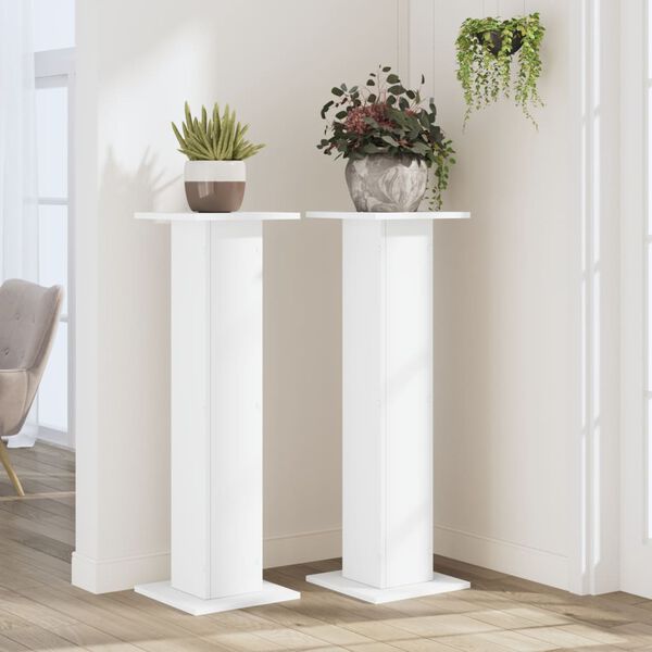 vidaXL Soportes de plantas 2 uds madera ingenier&iacute;a blanco 30x30x95 cm