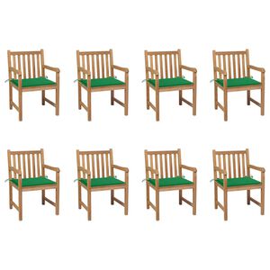 vidaXL Sillas de jard&iacute;n 8 uds madera maciza de teca cojines verde