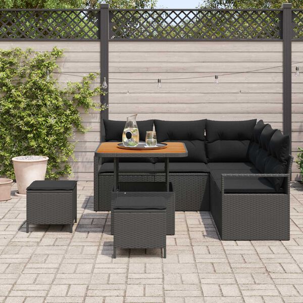 vidaXL Conjunto de sof&aacute;s de jard&iacute;n 8 pcs Negro rat&aacute;n sint&eacute;tico